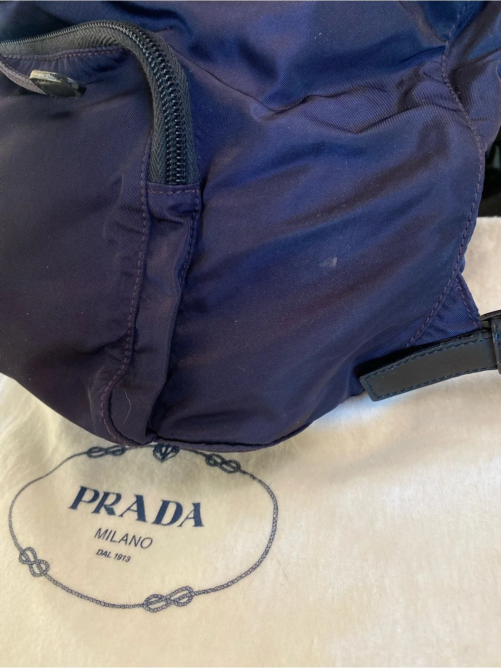 Prada Dark Purple Nylon Backpack with Black Leather Trim - Picture 3 of 8